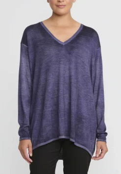 Avant Toi Hand-Painted Cashmere & Silk V-Neck Sweater In Nero Prune Purple