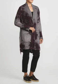 Avant Toi Hand-Painted Cashmere & Silk Square Knit Cardigan In Nero Seppia Purple