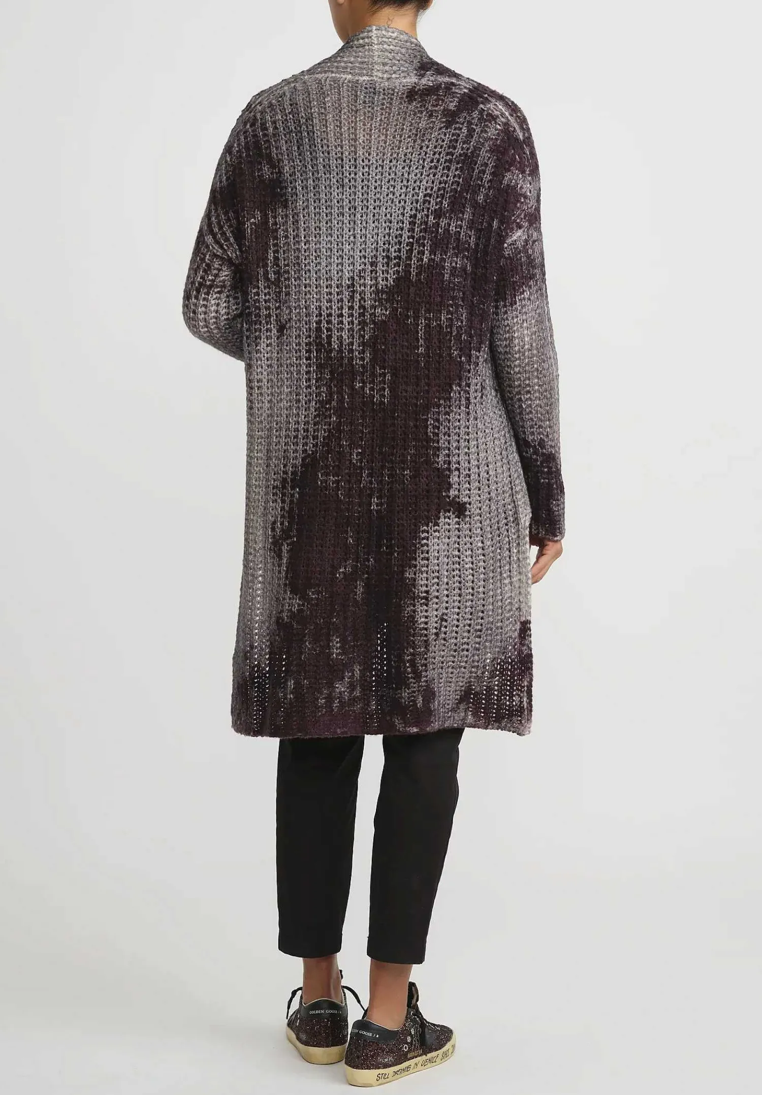 Avant Toi Hand-Painted Cashmere & Silk Square Knit Cardigan In Nero Seppia Purple