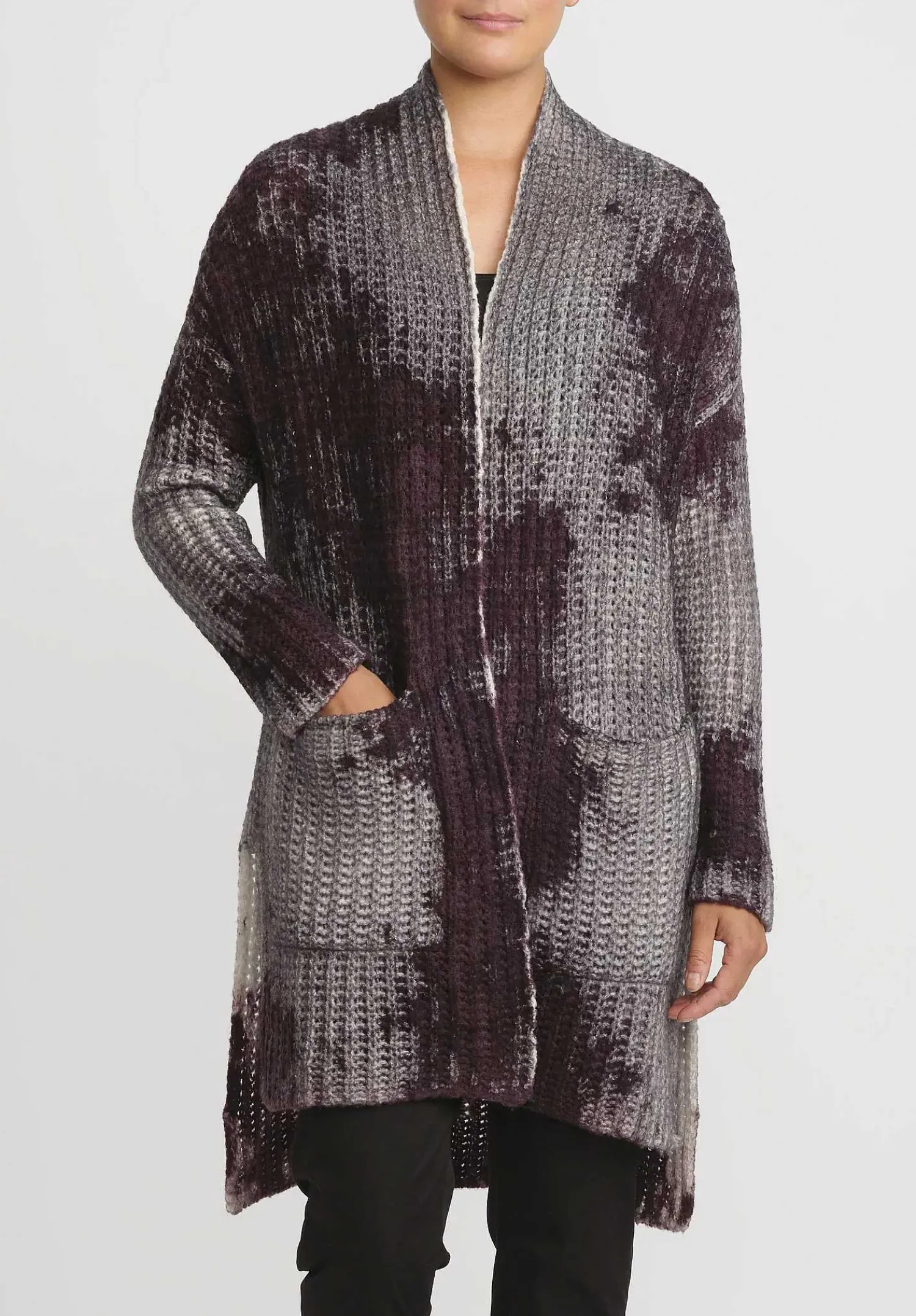 Avant Toi Hand-Painted Cashmere & Silk Square Knit Cardigan In Nero Seppia Purple