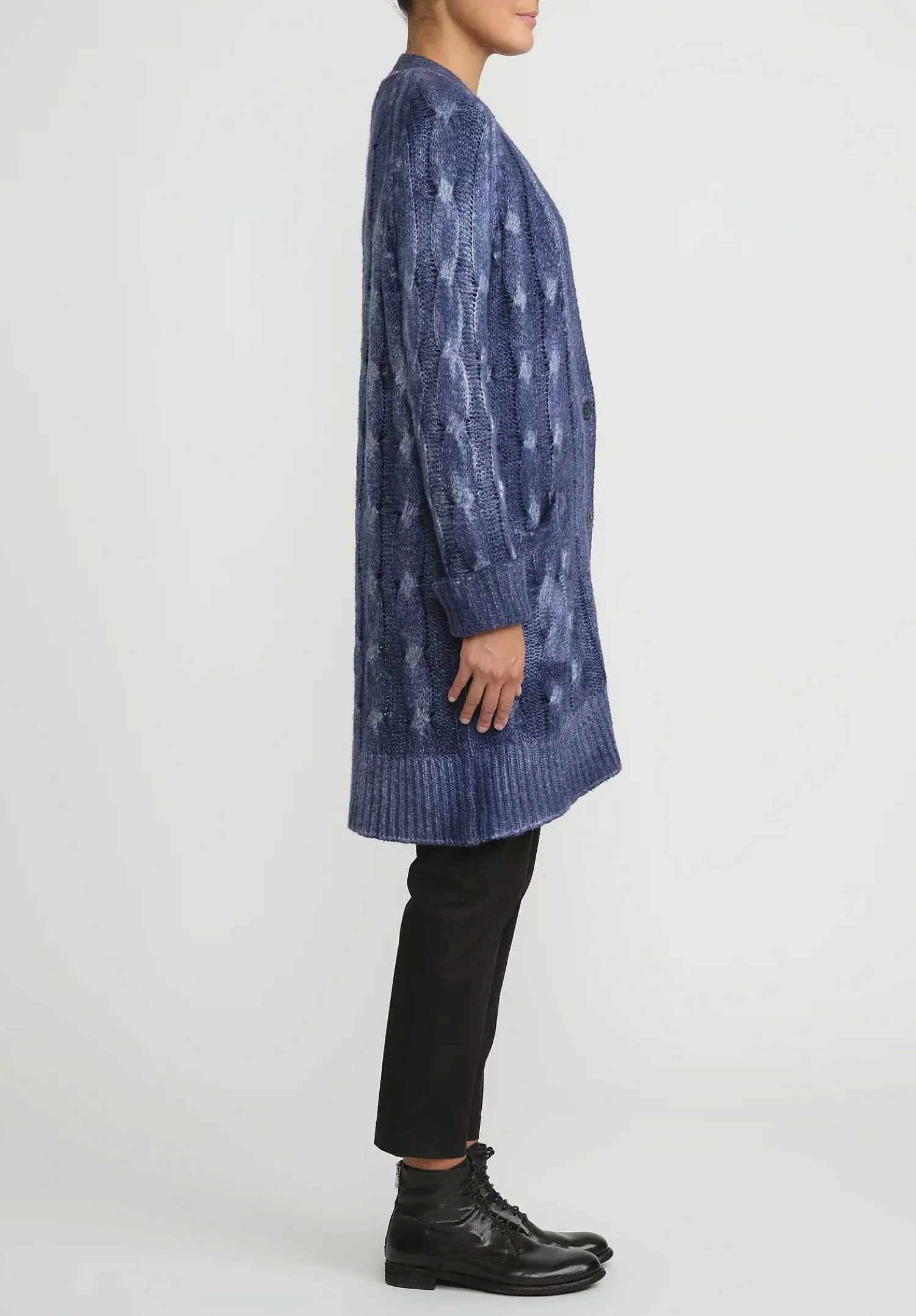 Avant Toi Hand-Painted Cashmere & Silk Cable Knit Cardigan In Midnight Blue