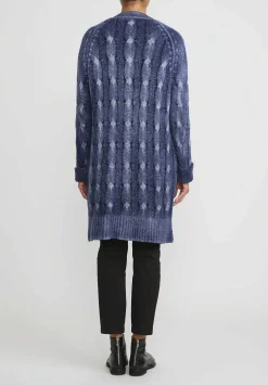 Avant Toi Hand-Painted Cashmere & Silk Cable Knit Cardigan In Midnight Blue
