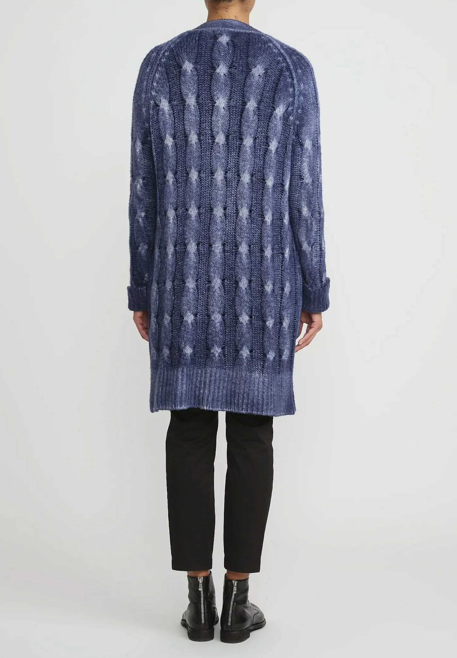 Avant Toi Hand-Painted Cashmere & Silk Cable Knit Cardigan In Midnight Blue