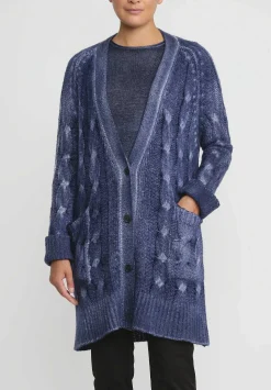 Avant Toi Hand-Painted Cashmere & Silk Cable Knit Cardigan In Midnight Blue