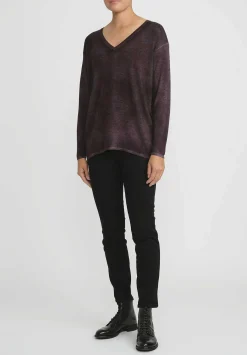 Avant Toi Hand-Painted Cashmere & Silk V-Neck Sweater In Nero Seppia Purple