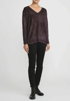 Avant Toi Hand-Painted Cashmere & Silk V-Neck Sweater In Nero Seppia Purple