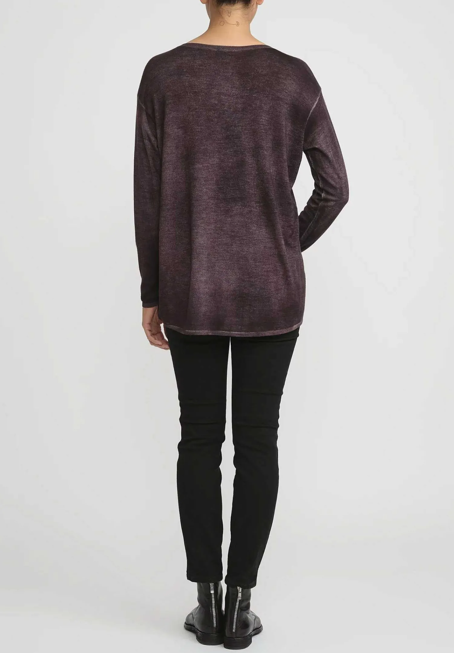 Avant Toi Hand-Painted Cashmere & Silk V-Neck Sweater In Nero Seppia Purple