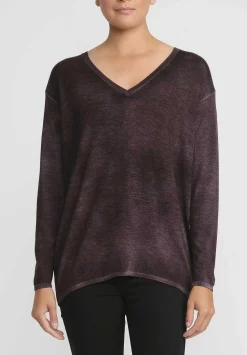 Avant Toi Hand-Painted Cashmere & Silk V-Neck Sweater In Nero Seppia Purple
