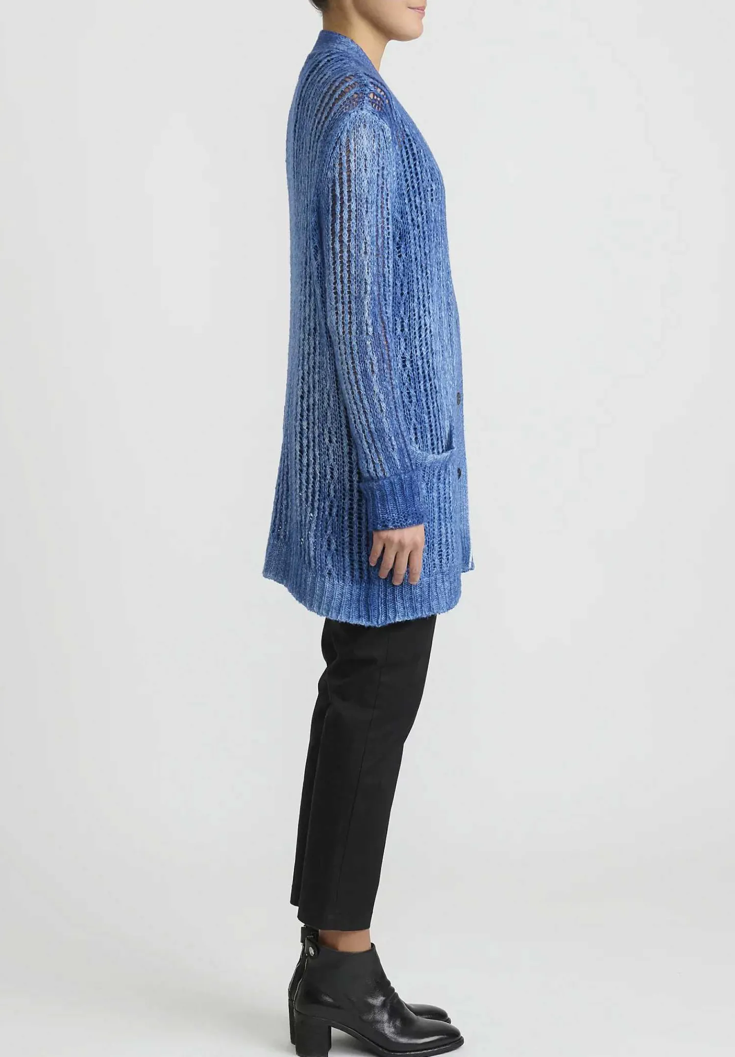 Avant Toi Hand-Painted Cashmere & Silk Loose Knit Cardigan In Genziana Blue