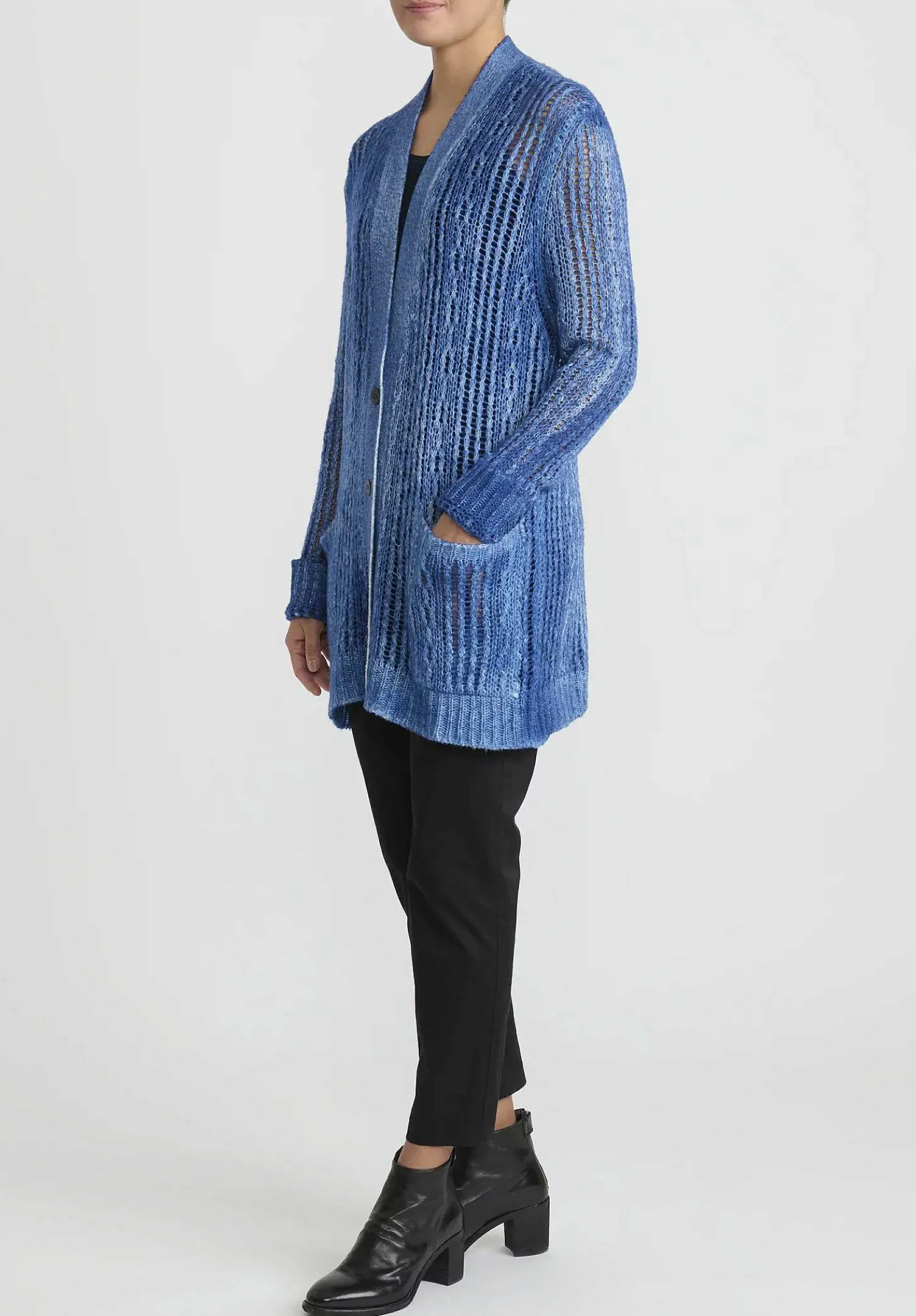 Avant Toi Hand-Painted Cashmere & Silk Loose Knit Cardigan In Genziana Blue