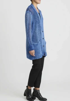 Avant Toi Hand-Painted Cashmere & Silk Loose Knit Cardigan In Genziana Blue