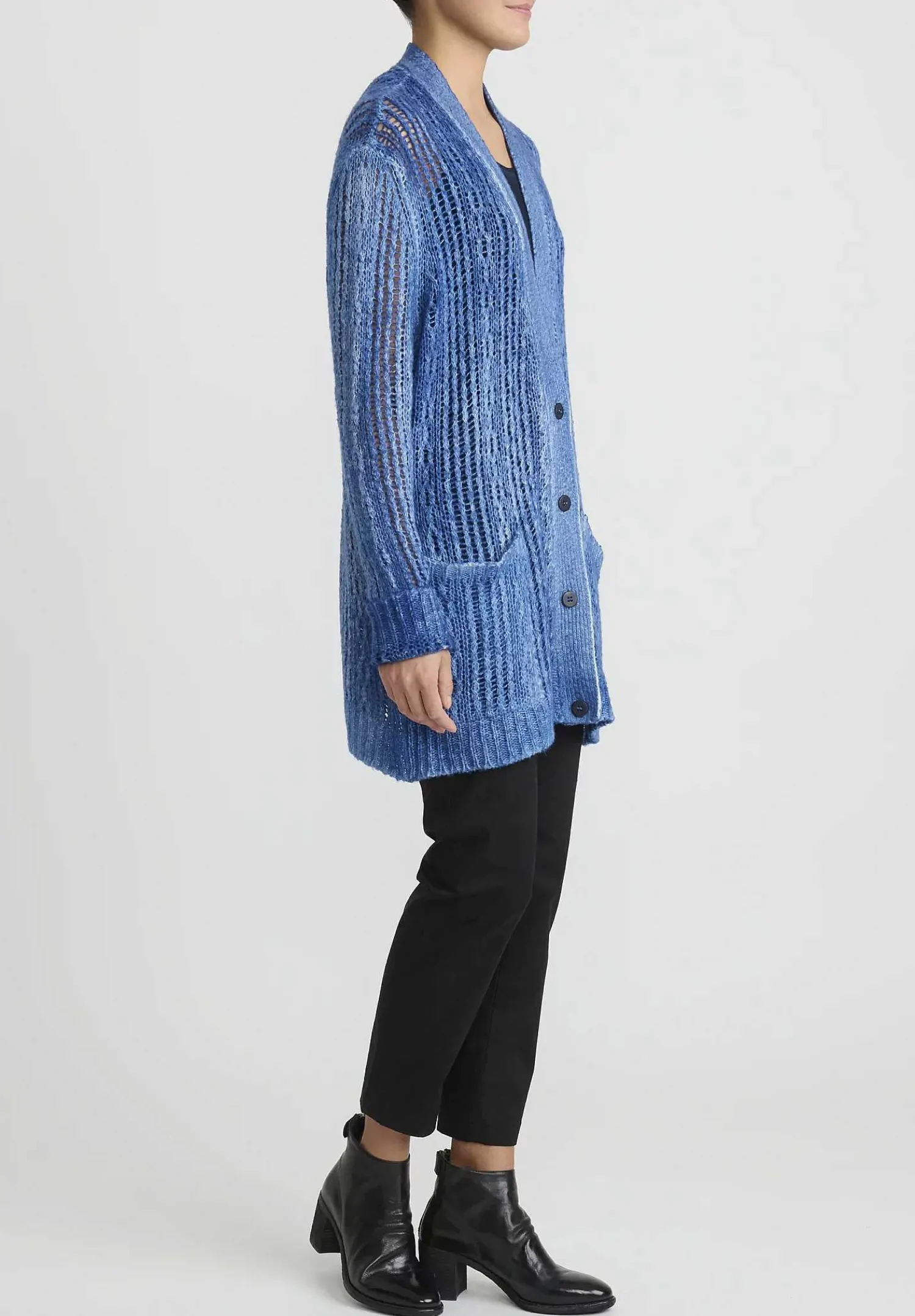 Avant Toi Hand-Painted Cashmere & Silk Loose Knit Cardigan In Genziana Blue