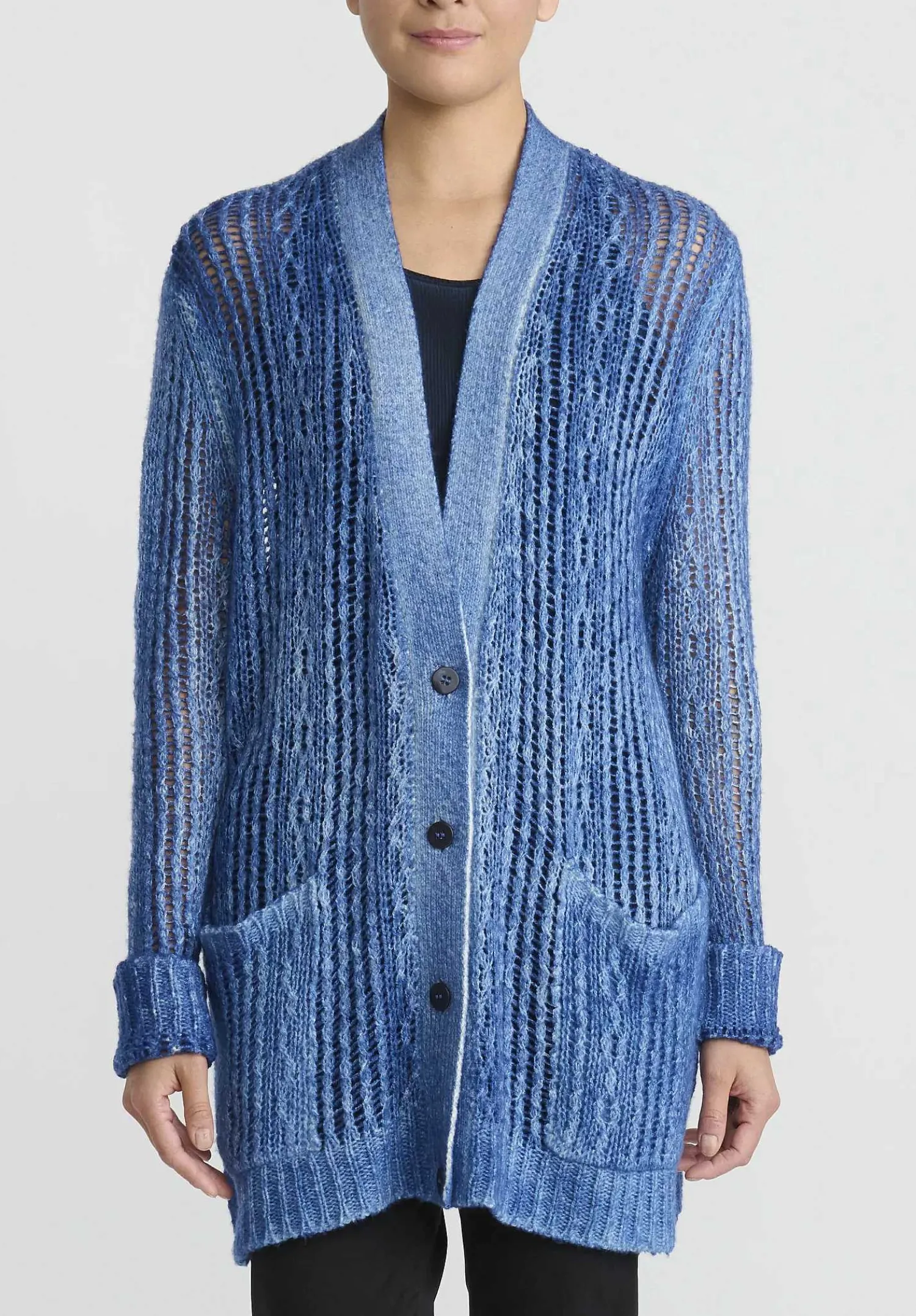 Avant Toi Hand-Painted Cashmere & Silk Loose Knit Cardigan In Genziana Blue
