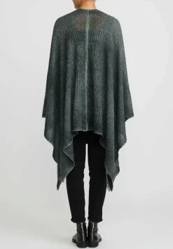 Avant Toi Hand-Painted Cashmere & Silk Off-Gauge Poncho In Nero Forest Green