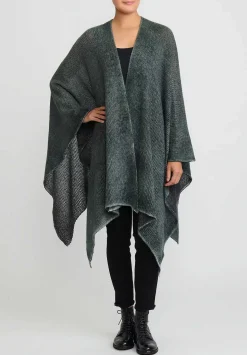 Avant Toi Hand-Painted Cashmere & Silk Off-Gauge Poncho In Nero Forest Green