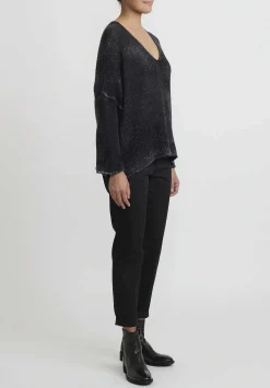 Avant Toi Hand-Painted Cashmere & Silk V-Neck Sweater In Nero Black
