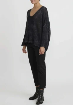 Avant Toi Hand-Painted Cashmere & Silk V-Neck Sweater In Nero Black