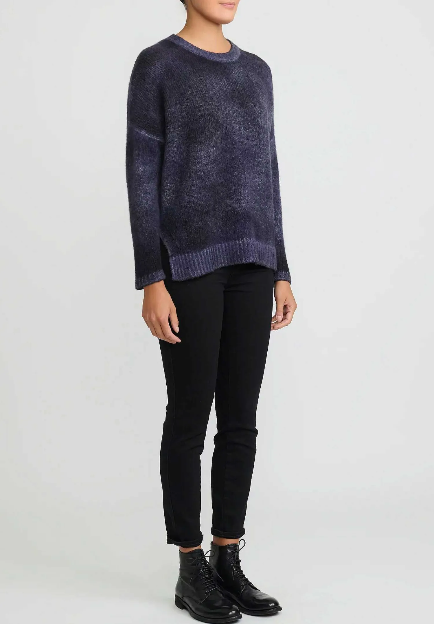 Avant Toi Hand-Painted Cashmere & Silk Oversized Sweater In Nero Prune Purple
