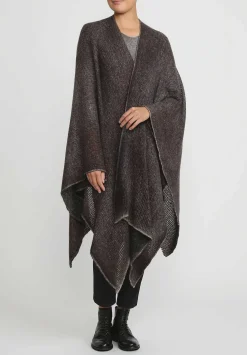 Avant Toi Hand-Painted Cashmere & Silk Off-Gauge Poncho In Nero Mushroom Grey