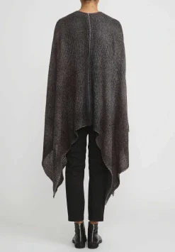 Avant Toi Hand-Painted Cashmere & Silk Off-Gauge Poncho In Nero Mushroom Grey