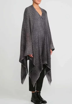 Avant Toi Hand-Painted Cashmere & Silk Off-Gauge Poncho In Nero Ghiaccio Grey