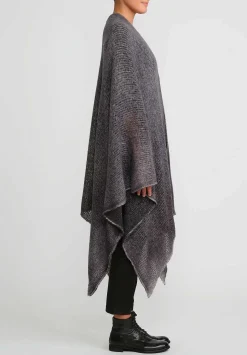 Avant Toi Hand-Painted Cashmere & Silk Off-Gauge Poncho In Nero Ghiaccio Grey