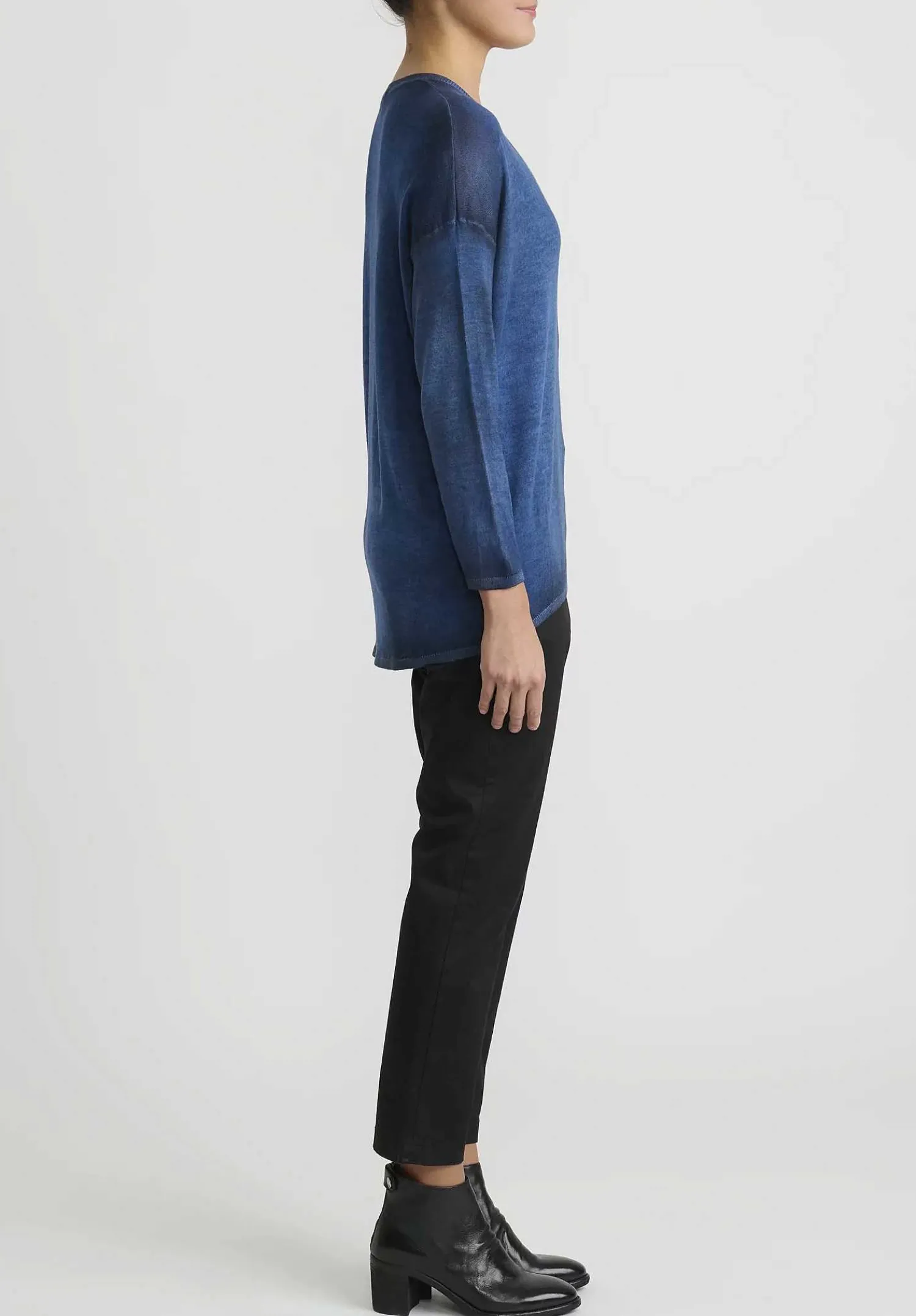 Avant Toi Hand-Painted Cashmere & Silk Con Stondatura Cardigan In Nero Genziana Blue