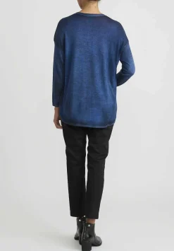 Avant Toi Hand-Painted Cashmere & Silk Con Stondatura Cardigan In Nero Genziana Blue