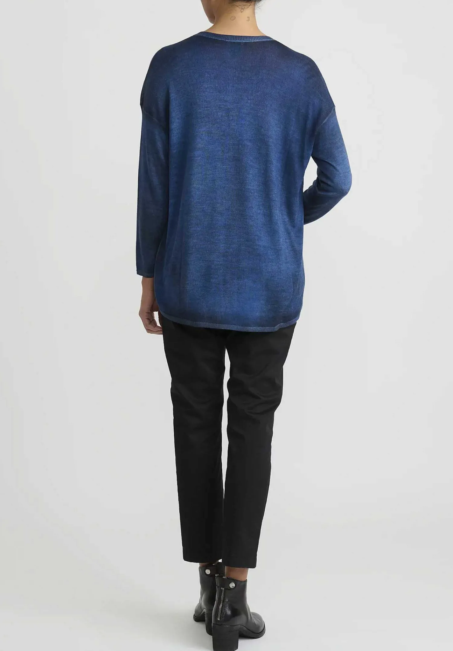 Avant Toi Hand-Painted Cashmere & Silk Con Stondatura Cardigan In Nero Genziana Blue