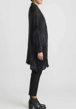 Avant Toi Hand-Painted Cashmere & Silk Loose Knit Cardigan In Nero Black