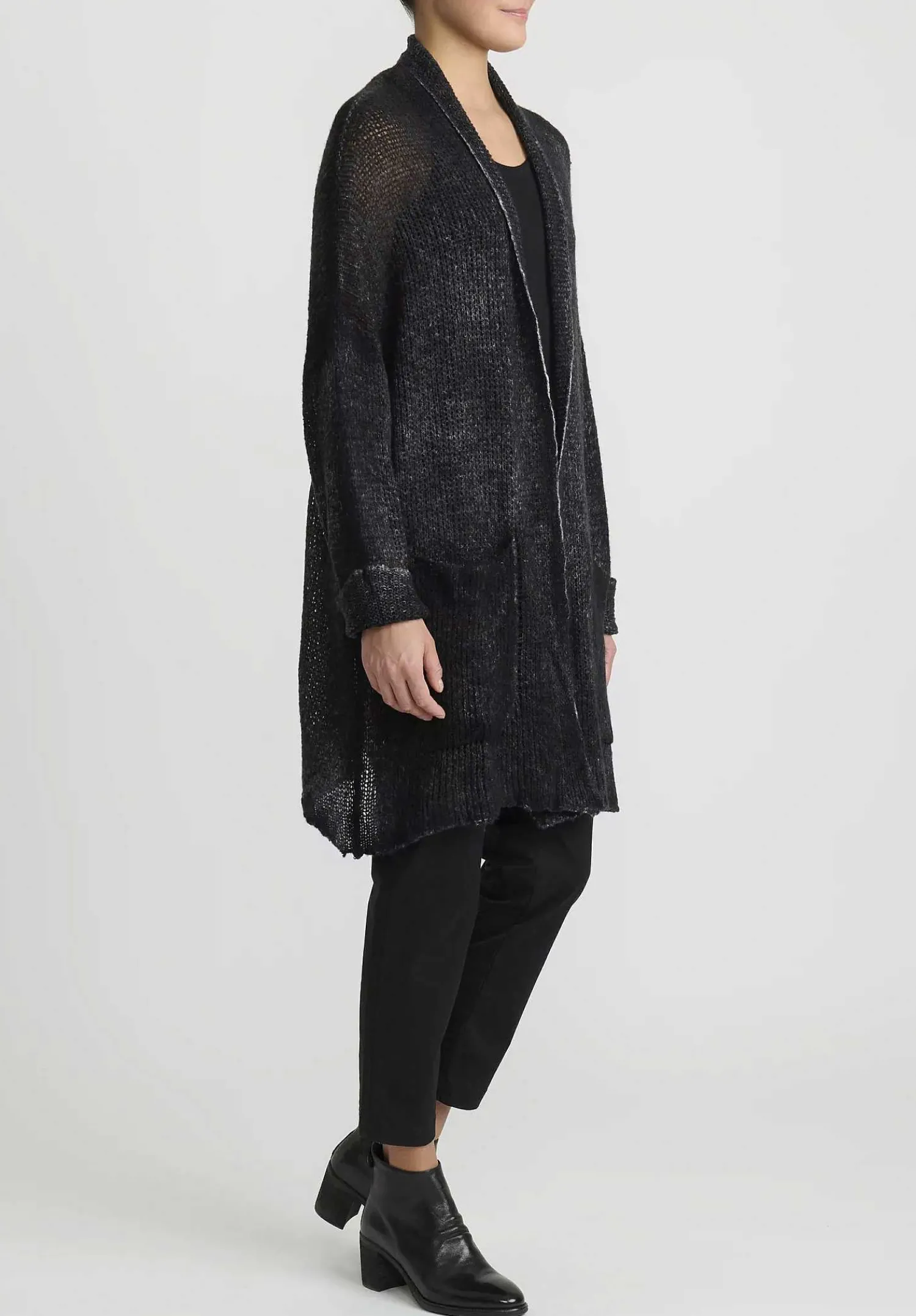 Avant Toi Hand-Painted Cashmere & Silk Loose Knit Cardigan In Nero Black