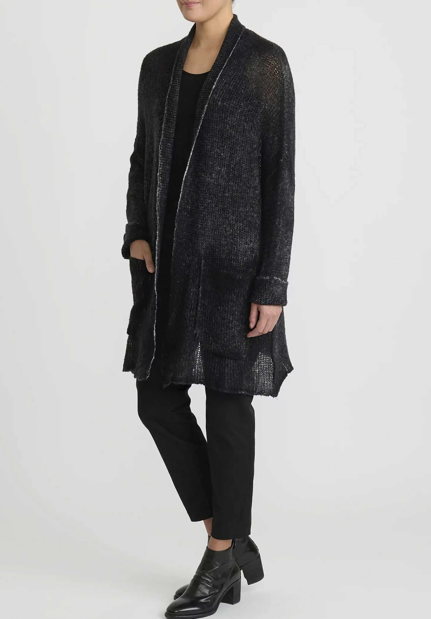 Avant Toi Hand-Painted Cashmere & Silk Loose Knit Cardigan In Nero Black