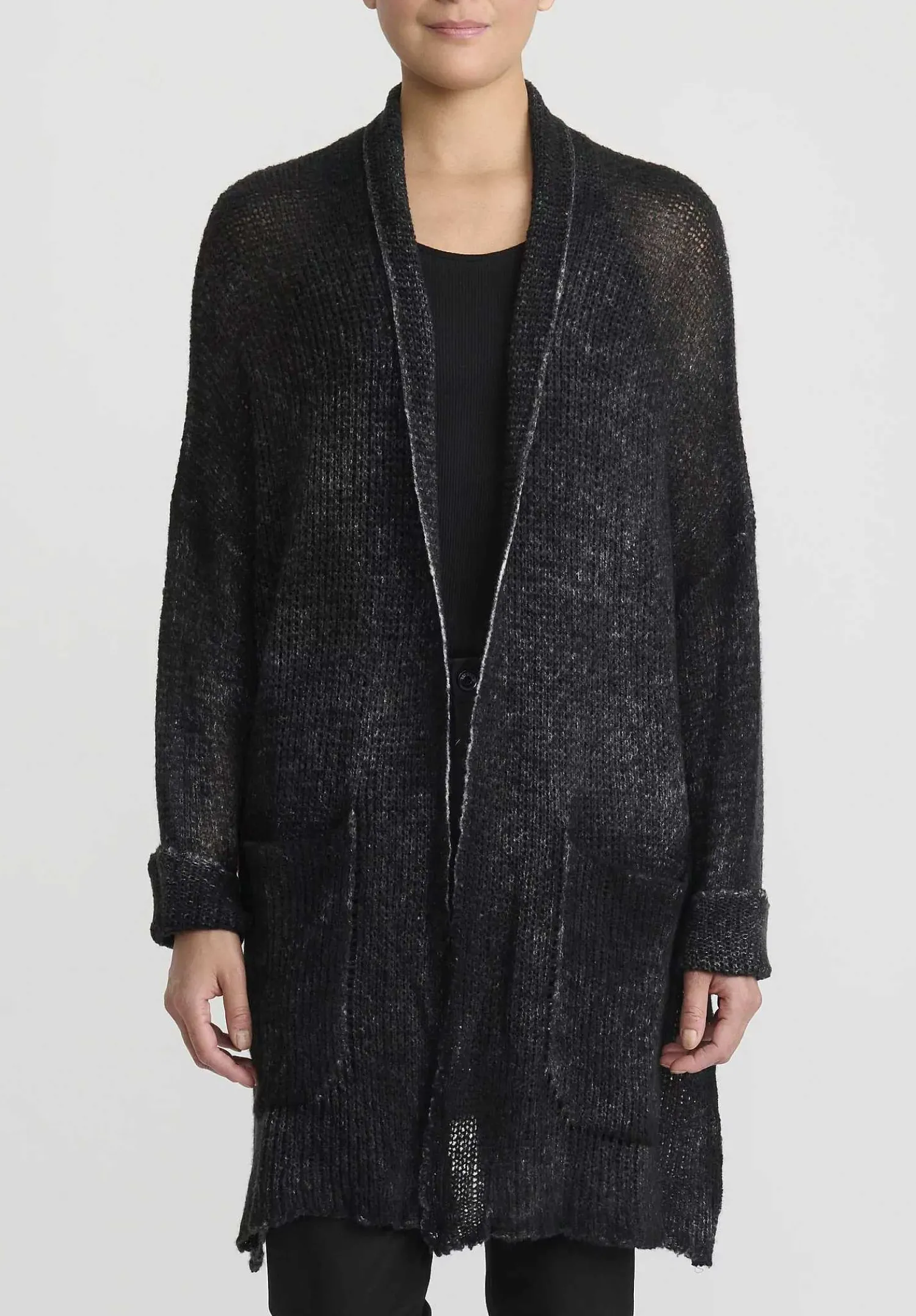 Avant Toi Hand-Painted Cashmere & Silk Loose Knit Cardigan In Nero Black