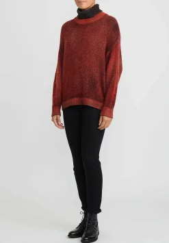 Avant Toi Hand-Painted Cashmere & Silk Turtleneck Sweater In Nero Mandarancio Orange