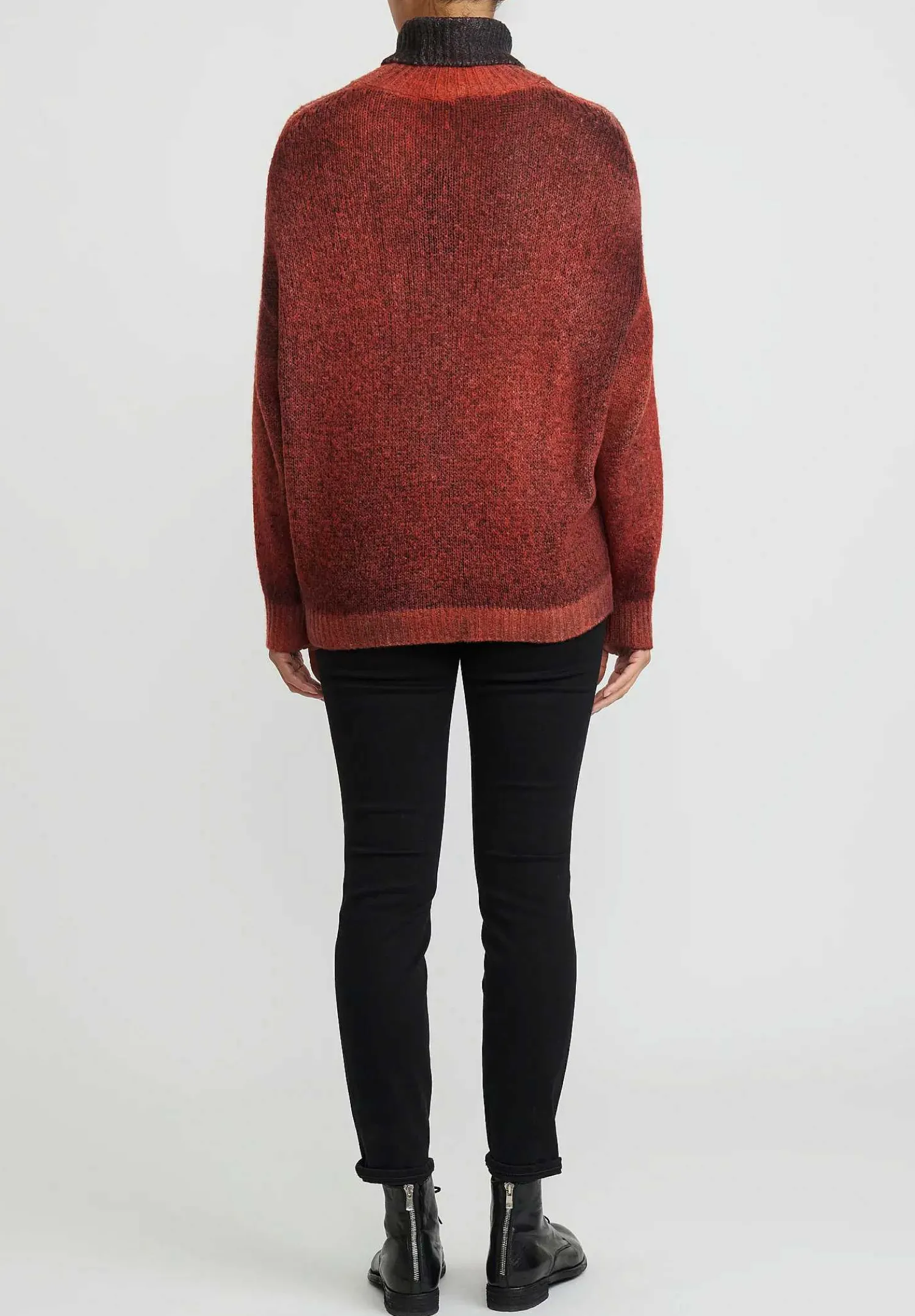 Avant Toi Hand-Painted Cashmere & Silk Turtleneck Sweater In Nero Mandarancio Orange
