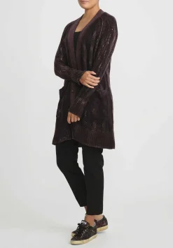 Avant Toi Hand-Painted Cashmere & Silk Cable Knit Cardigan In Seppia Purple