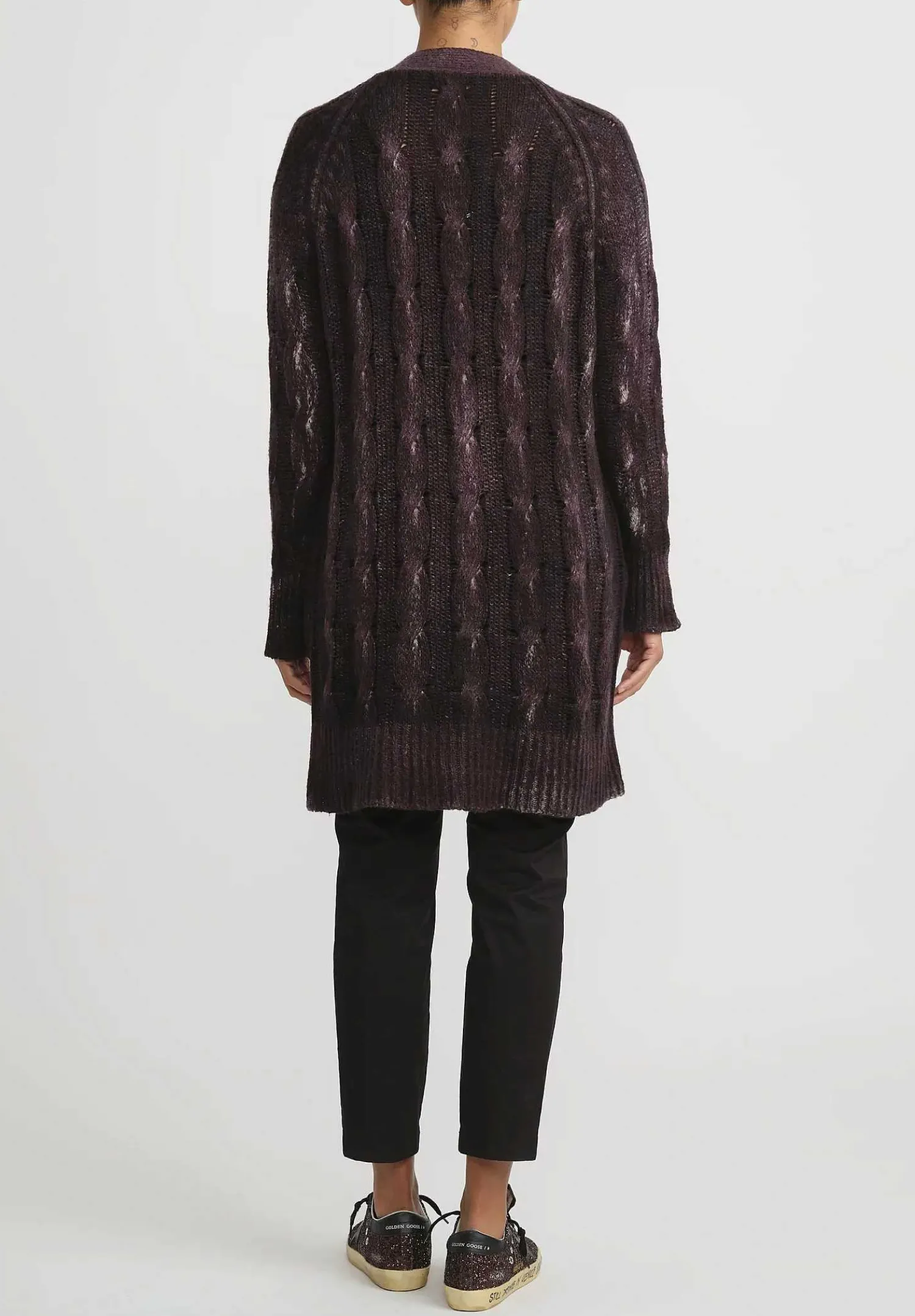 Avant Toi Hand-Painted Cashmere & Silk Cable Knit Cardigan In Seppia Purple