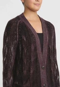 Avant Toi Hand-Painted Cashmere & Silk Cable Knit Cardigan In Seppia Purple