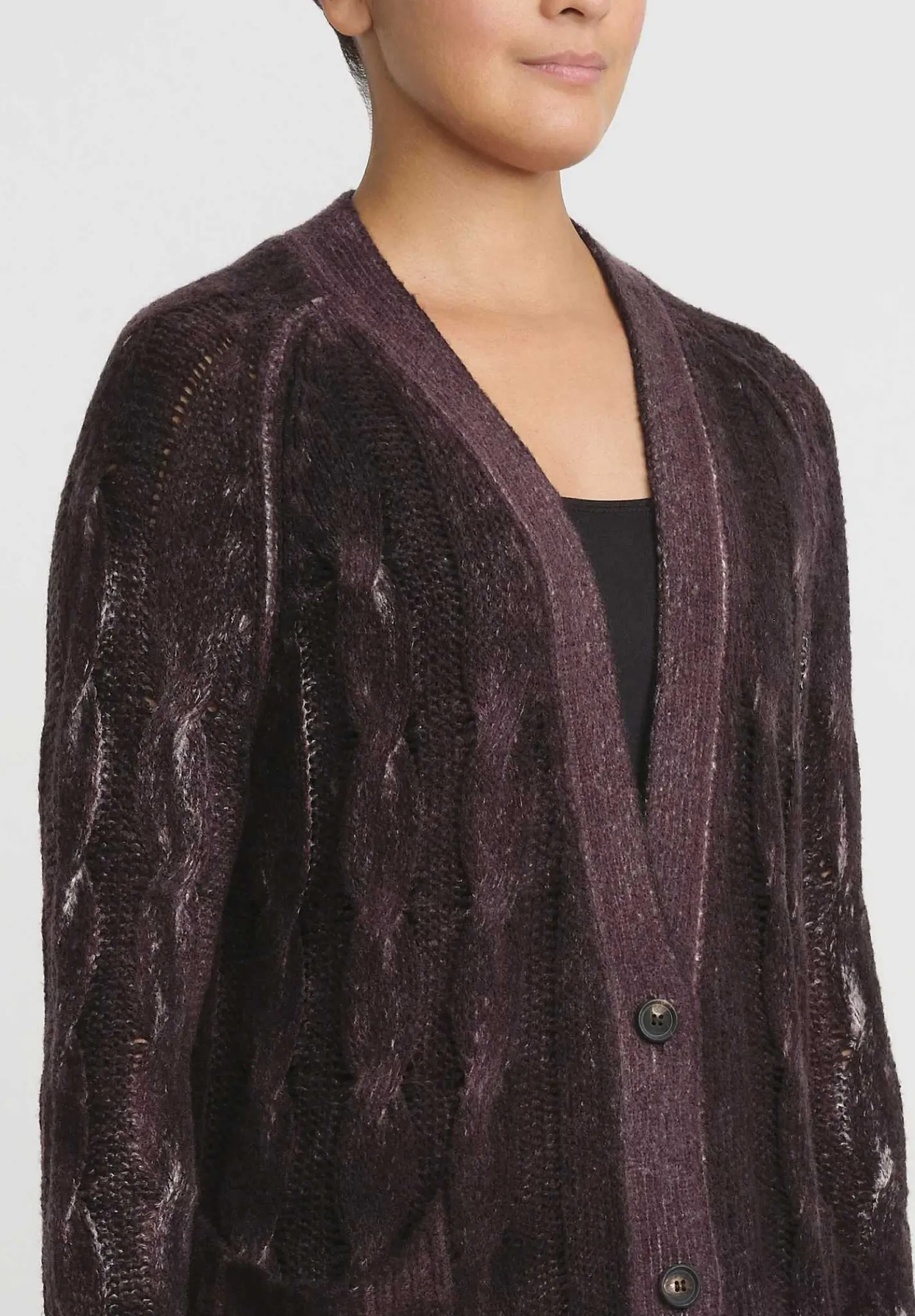 Avant Toi Hand-Painted Cashmere & Silk Cable Knit Cardigan In Seppia Purple