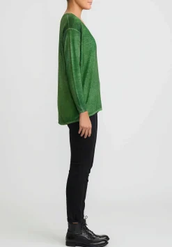 Avant Toi Hand-Painted Cashmere & Silk V-Neck Sweater In Nero Wild Green