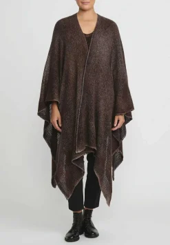 Avant Toi Hand-Painted Cashmere & Silk Off-Gauge Poncho In Nero Gianduia Brown