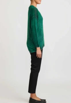 Avant Toi Hand-Painted Cashmere & Silk Maglia V-Neck Sweater In Nero Smeraldo Green
