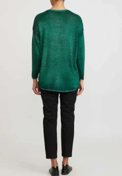 Avant Toi Hand-Painted Cashmere & Silk Maglia V-Neck Sweater In Nero Smeraldo Green