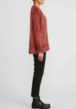Avant Toi Hand-Painted Cashmere & Silk Oversized Sweater In Nero Mandarancio Orange