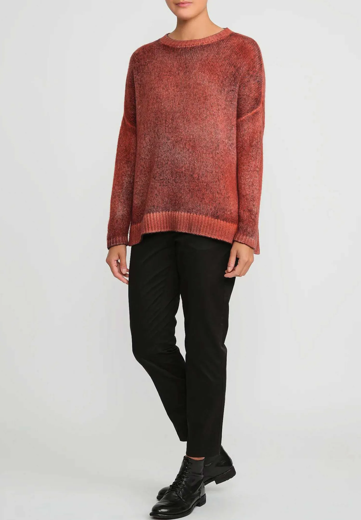 Avant Toi Hand-Painted Cashmere & Silk Oversized Sweater In Nero Mandarancio Orange