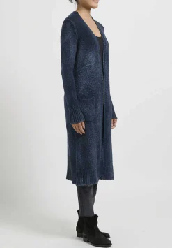 Avant Toi Hand-Painted Cashmere & Wool Long Cardigan In Nero Lake Blue