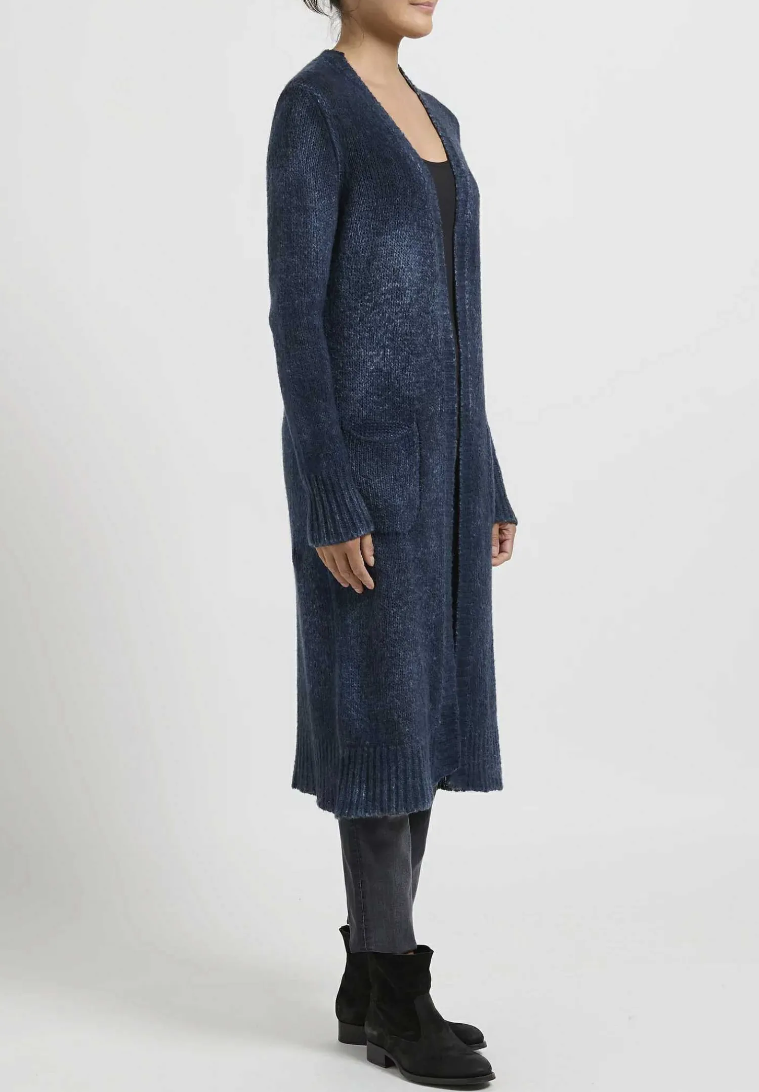 Avant Toi Hand-Painted Cashmere & Wool Long Cardigan In Nero Lake Blue