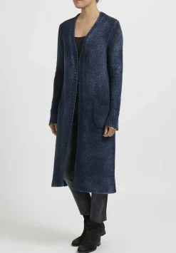 Avant Toi Hand-Painted Cashmere & Wool Long Cardigan In Nero Lake Blue