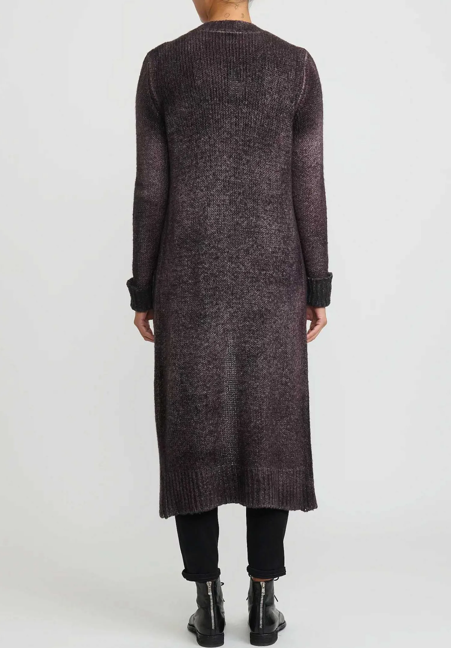 Avant Toi Hand-Painted Cashmere & Wool Long Cardigan In Nero Seppia Purple