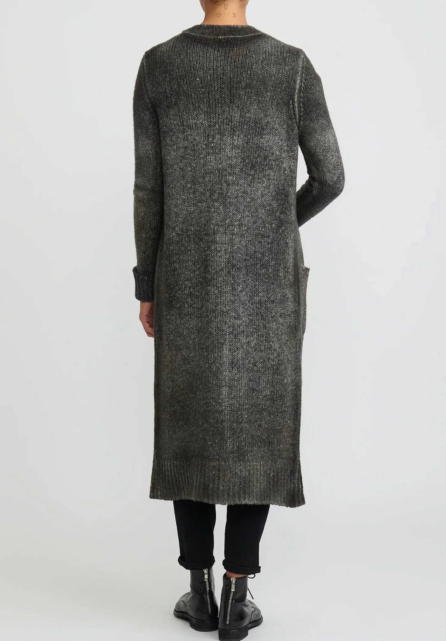 Avant Toi Hand-Painted Cashmere & Wool Long Cardigan In Nero Mushroom Grey